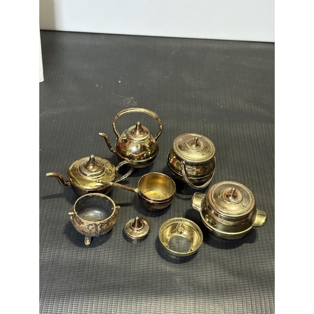 Lot 12pc vintage brass miniature teapots & more trinkets England